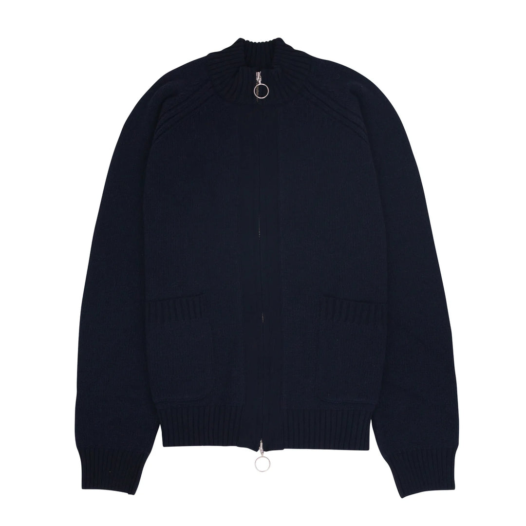 Folk Knitted Zip Thru Bomber Navy Front