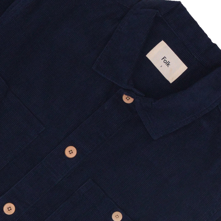 FOLK Patch Overshirt Microcheck Cord indigo blue Close Up