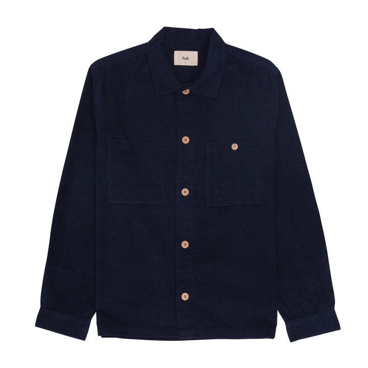 FOLK Patch Overshirt Microcheck Cord indigo blue Front View