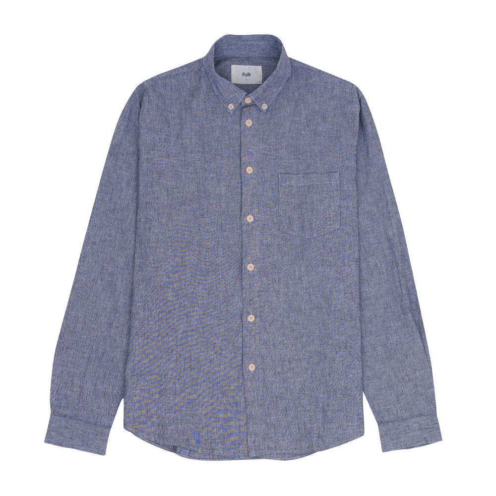 Folk Relaxed Shirt Linen Stripe Indigo Front