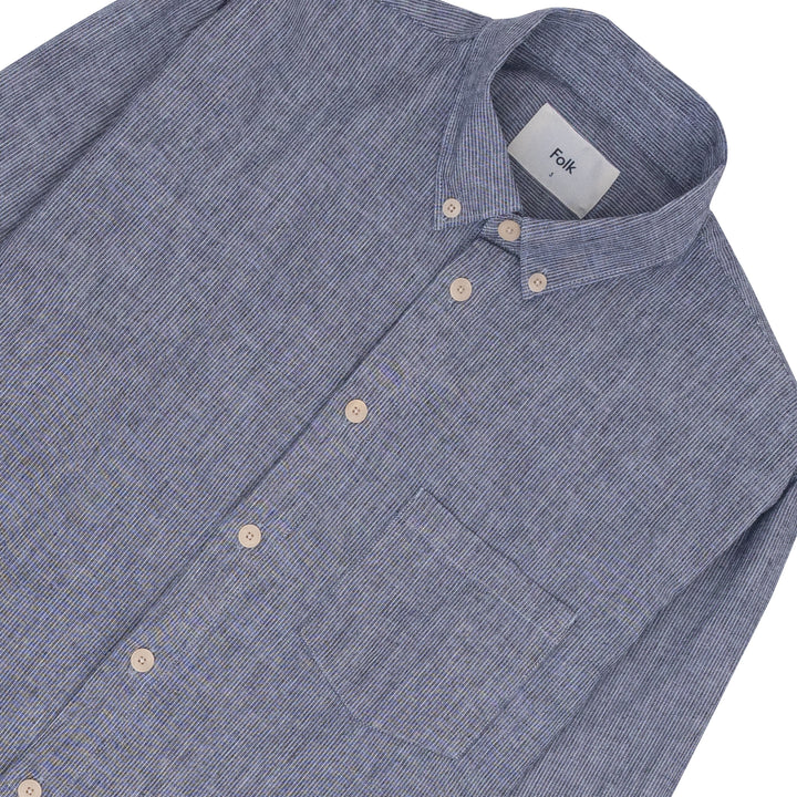 Folk Relaxed Shirt Linen Stripe Indigo Close Up