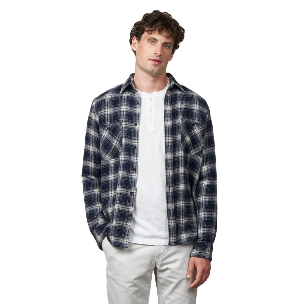 Hartford Paul Check Shirt Grey / Navy Model Front View