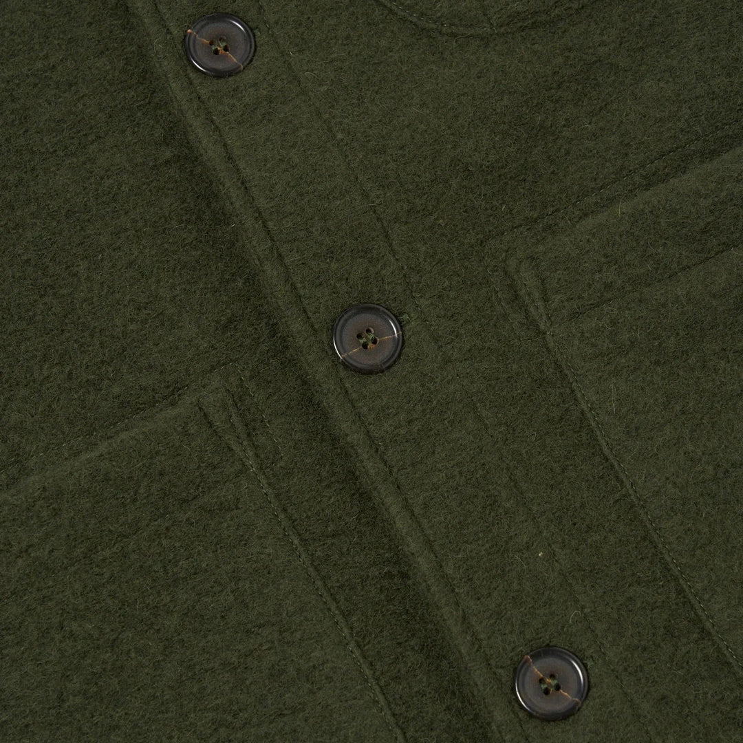 Field Jacket Olive Wool Fleece Button Closure