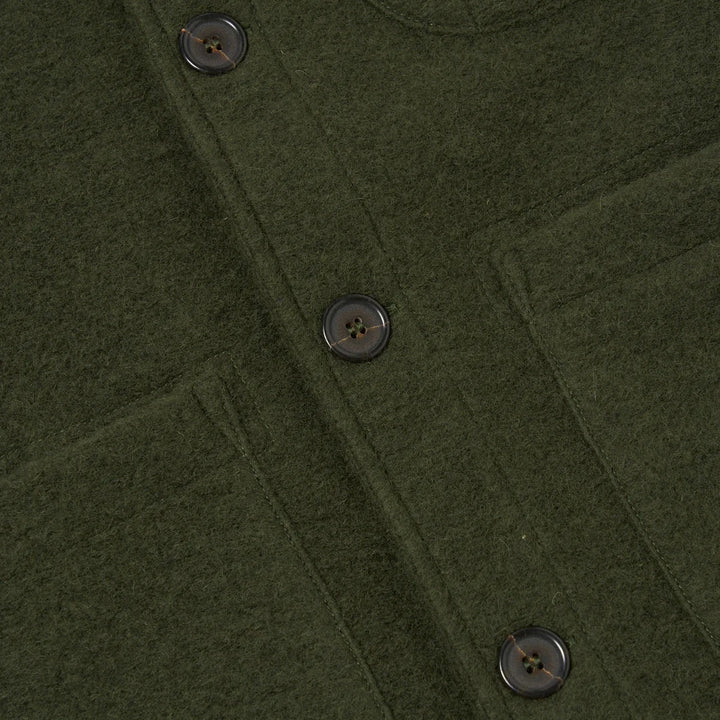 Field Jacket Olive Wool Fleece Button Closure