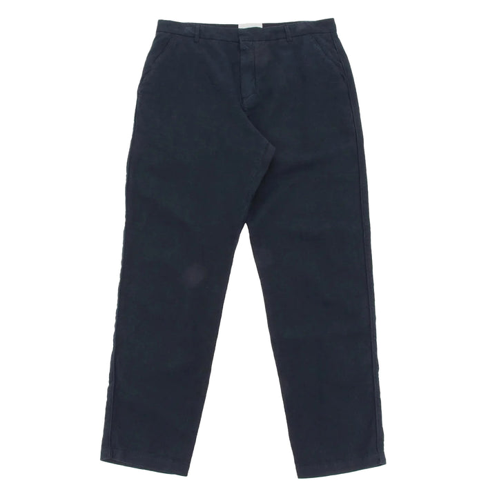 Fixed Waistband Cotton Linen Trouser Soft Navy