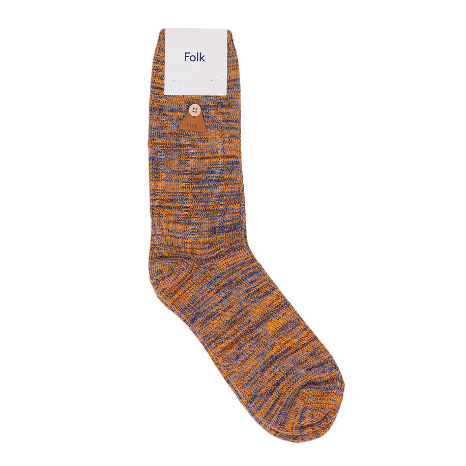 Folk Melange Socks Orange Soft Blue Mix