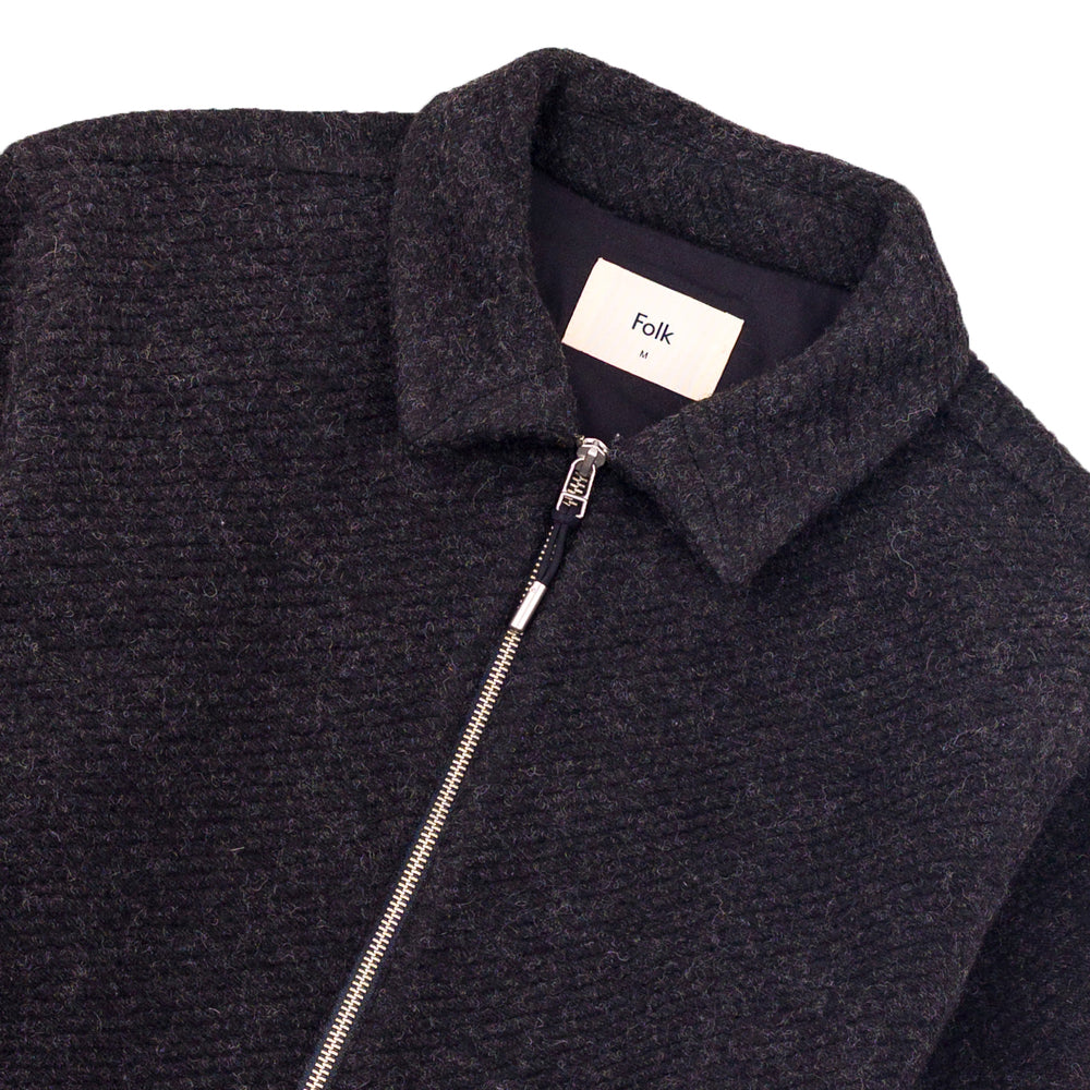Folk Signal Blouson Wool Twill Charcoal Close Up