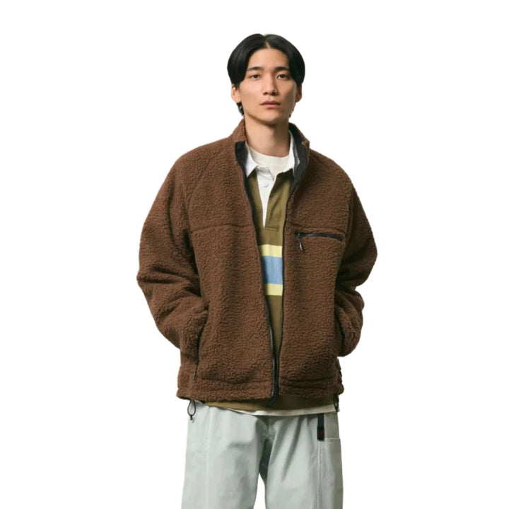Gramicci Reversible Sherpa Jacket Dark Brown/Black Model Front