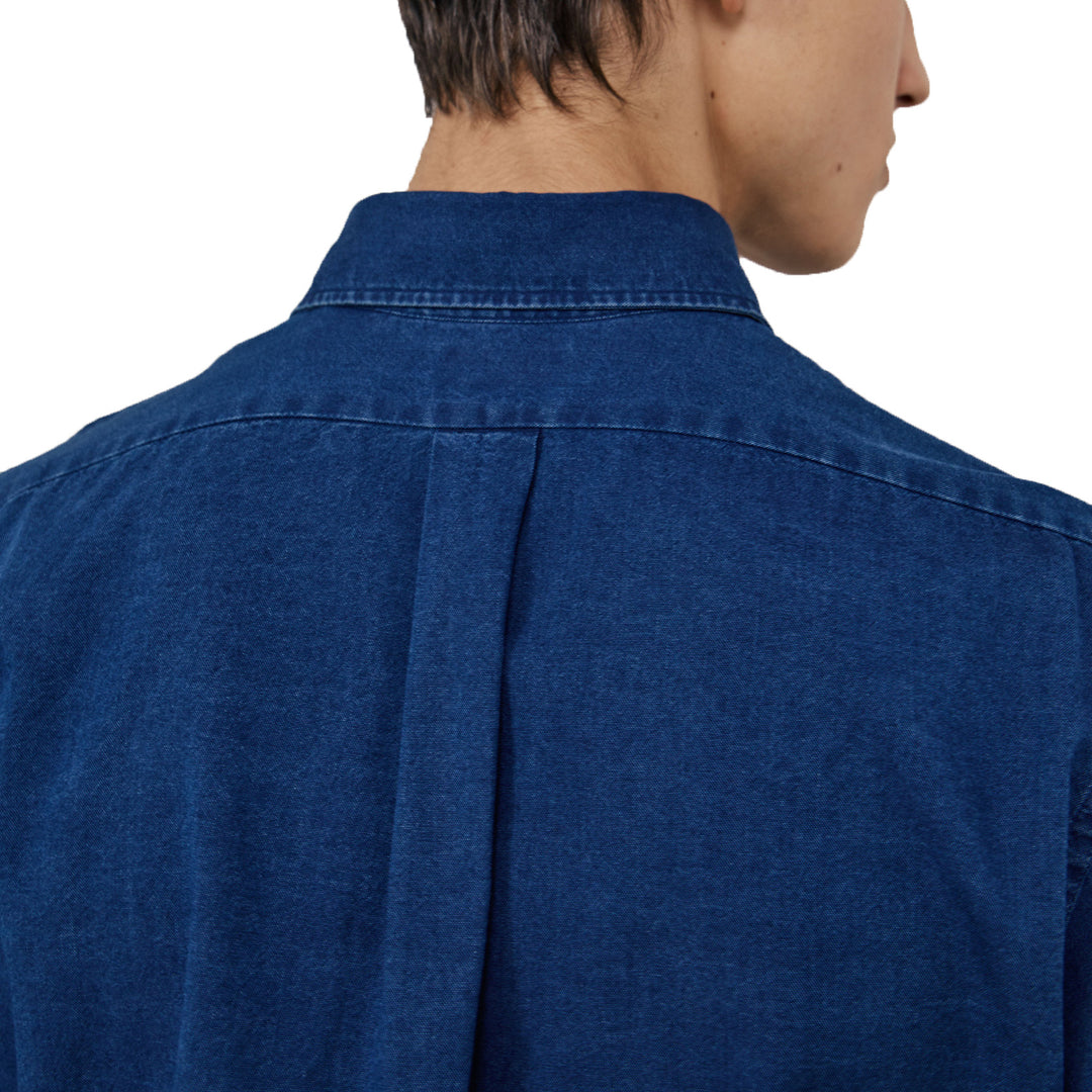 Hartford OCBD Woven Flannel Shirt Indigo Back