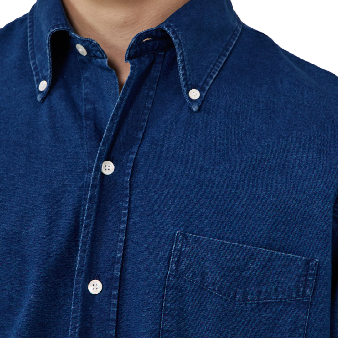 Hartford OCBD Woven Flannel Shirt Indigo Close Up
