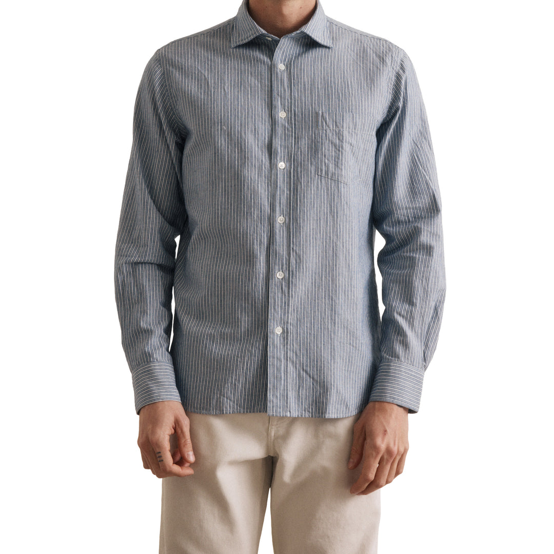 Hartford Paul Woven Flannel Shirt Blue Front