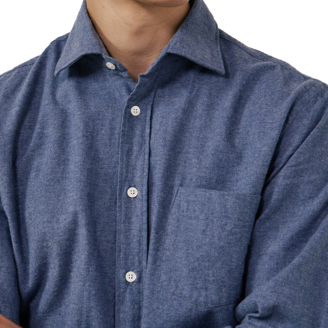 Hartford Paul Woven Flannel Shirt Denim Front Close Up