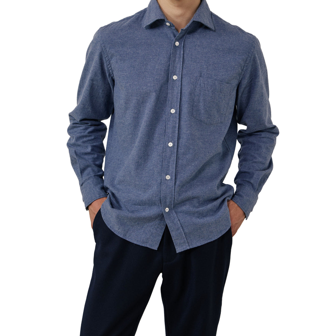 Hartford Paul Woven Flannel Shirt Denim Front
