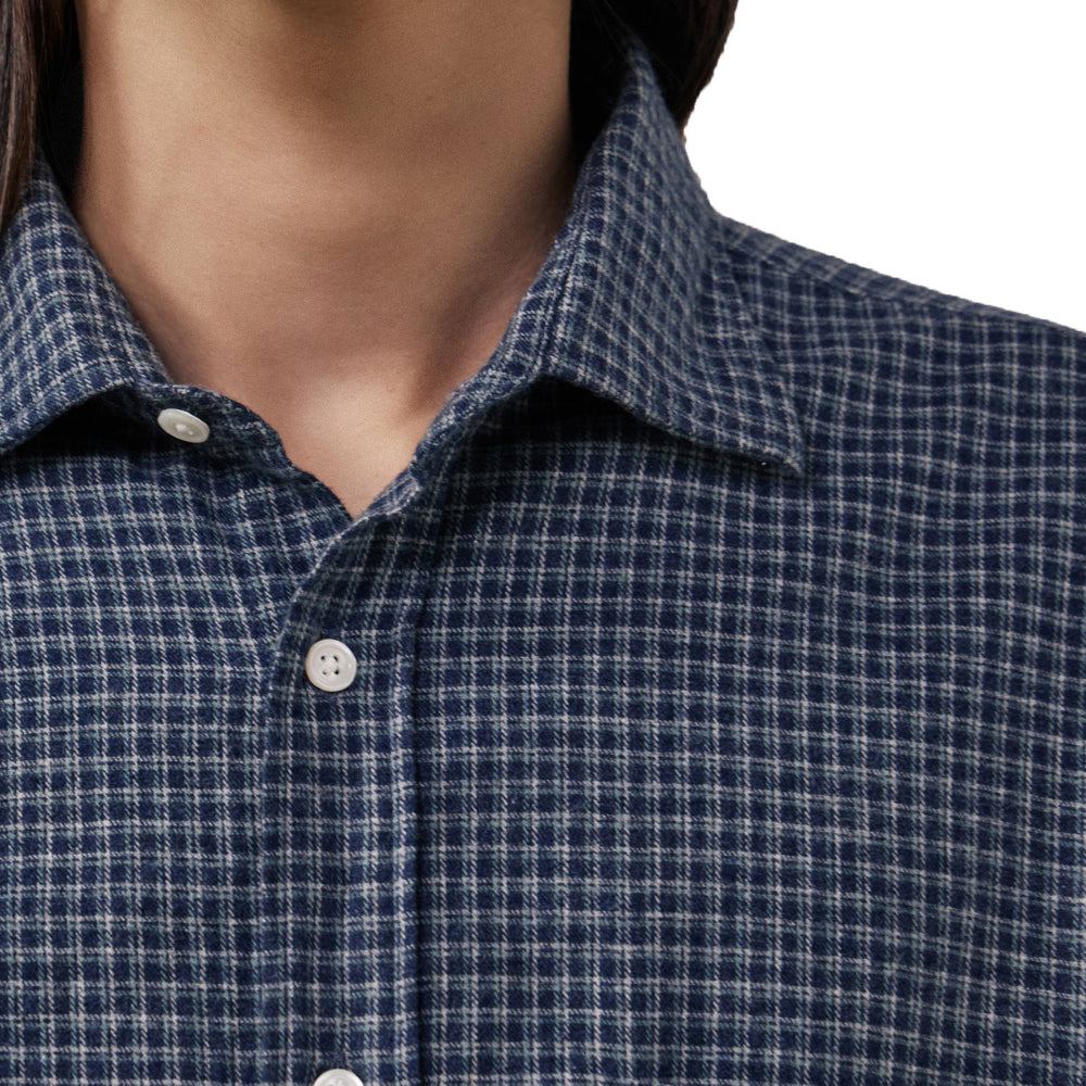 Hartford Paul Woven Flannel Shirt Navy Close Up