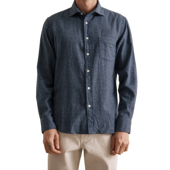 Hartford Paul Woven Flannel Shirt Navy Model