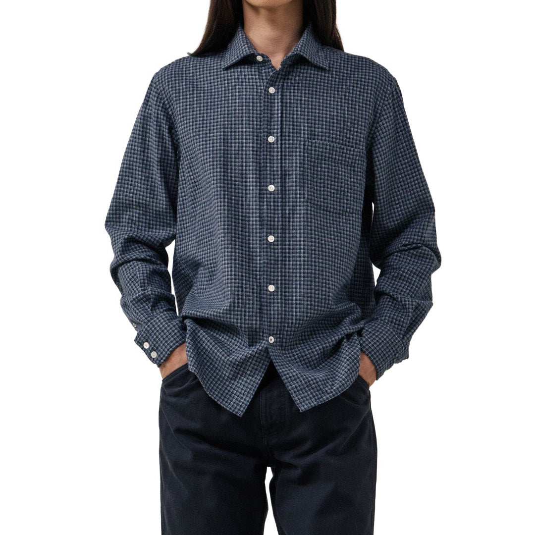 Hartford Paul Woven Flannel Shirt Navy Model Front Image