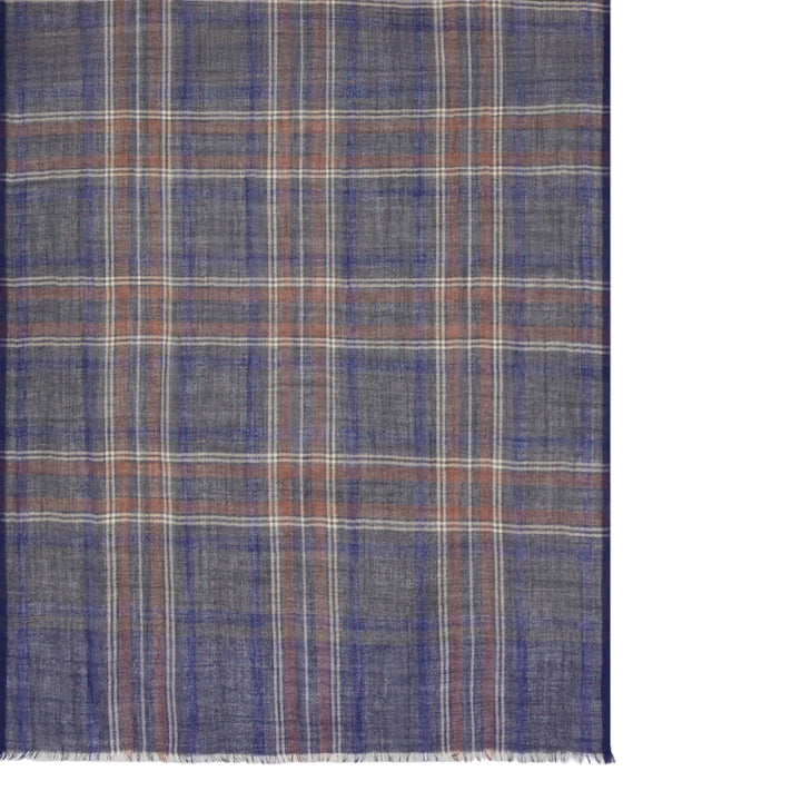 Hartford Wool Tartan Scarf Indigo Grey Camel