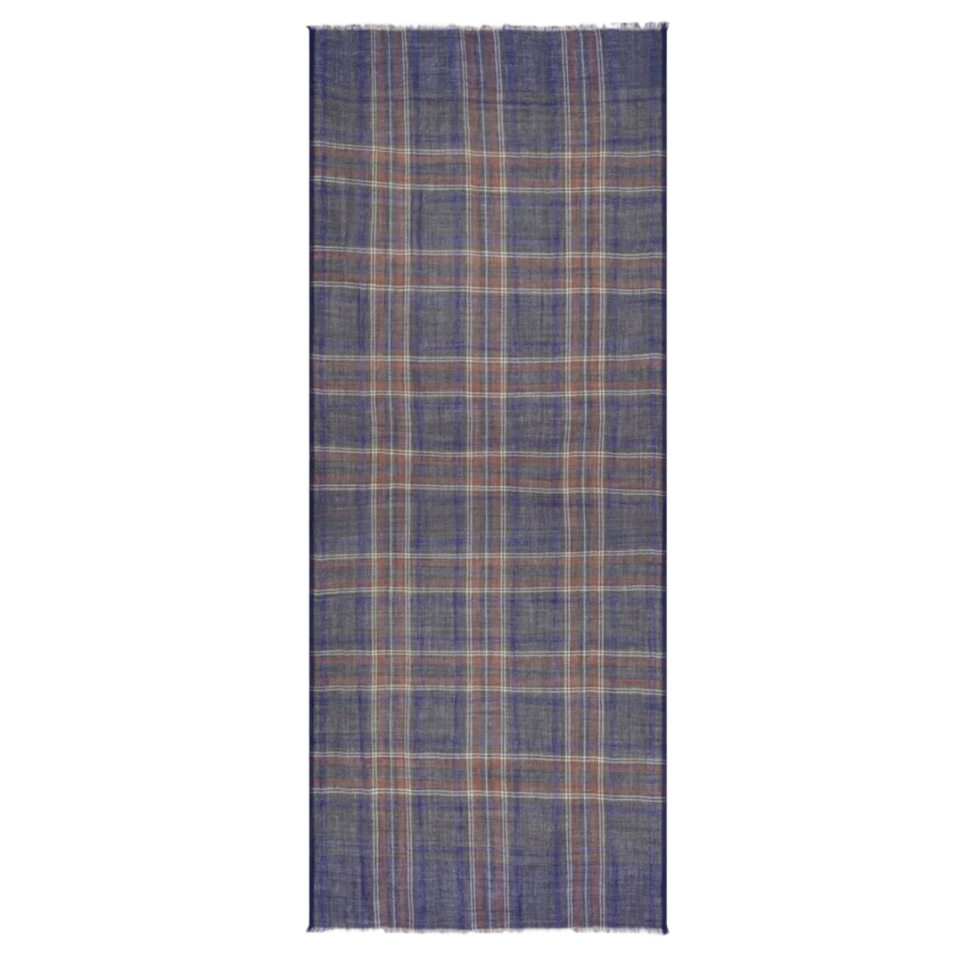 Hartford Wool Tartan Scarf Indigo/Grey/Camel