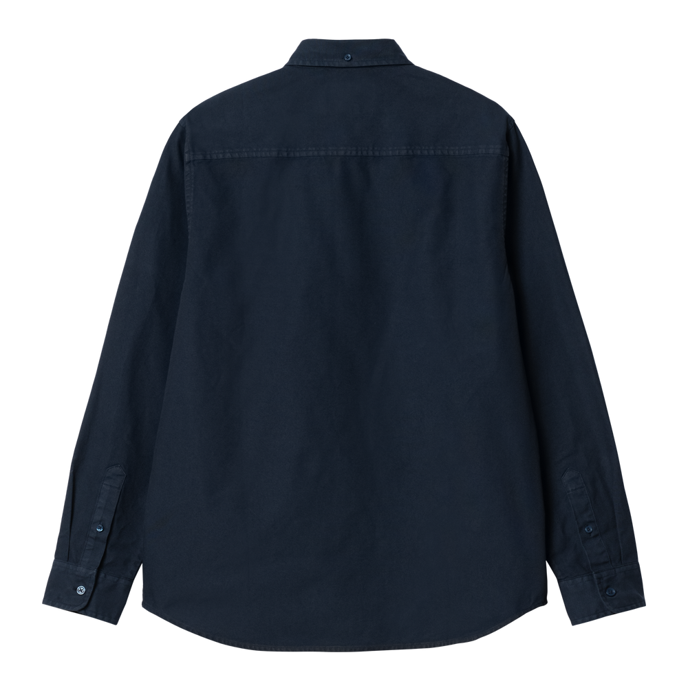 Carhartt WIP Bolton Oxford Shirt Blue Garment Dye Back View Image