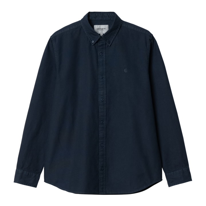 Carhartt WIP Bolton Oxford Shirt Blue Garment Dye Front View Image