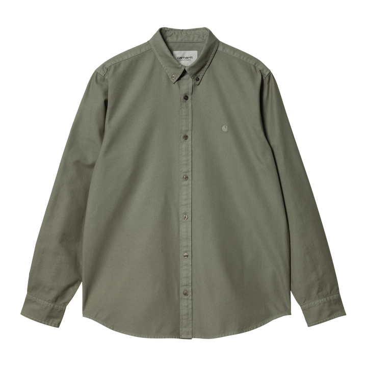 Carhartt WIP Bolton Oxford Shirt Glassy Teal Garment Dye Front View Image