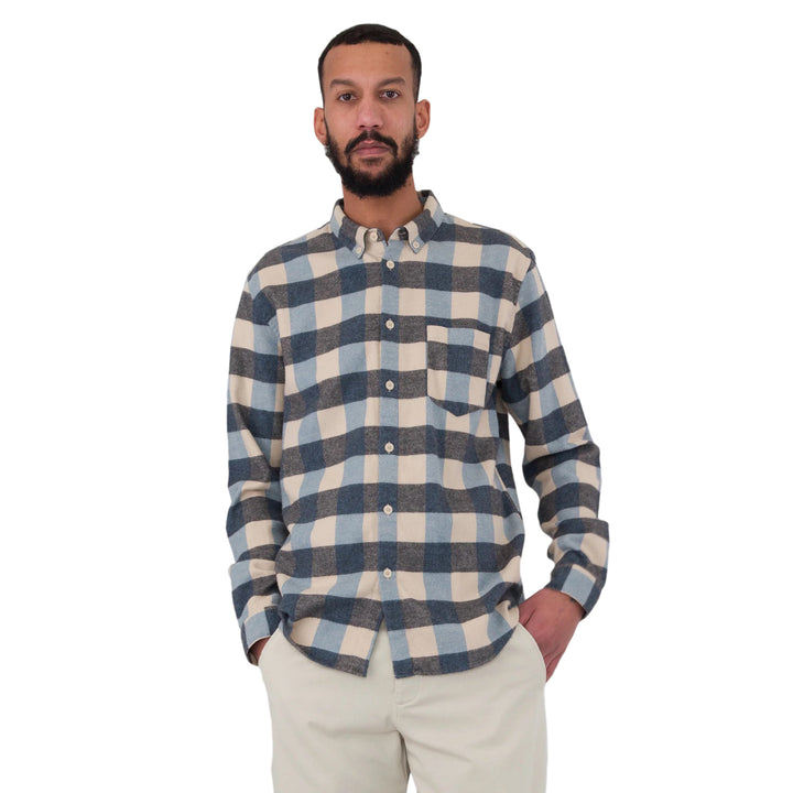 Folk Relaxed Fit Flannel Check Shirt Blue Model Front View