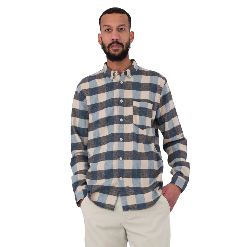 Folk Relaxed Fit Flannel Check Shirt Blue Model Front View