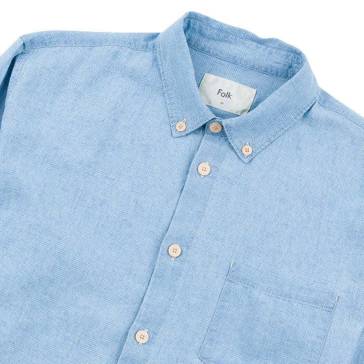 Folk Microcheck Relaxed Fit Shirt Indigo Close Up