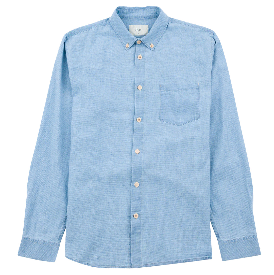 Folk Microcheck Relaxed Fit Shirt Indigo Front