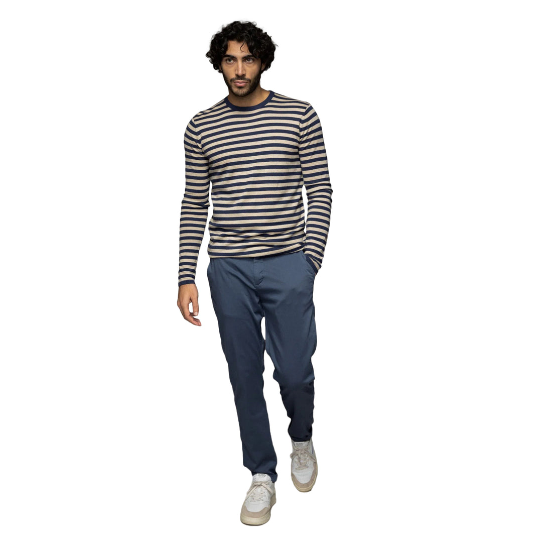 Mos Mosh Gallery Adam Soft Stripe Knit Dark Sky_Blue Model Image