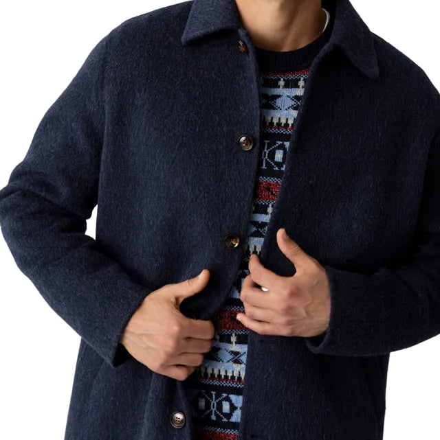 Mos Mosh Gallery Barkley Wool Coat Salute Navy Close Up