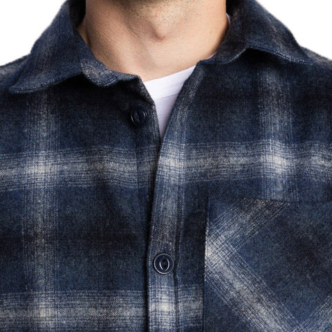 Mos Mosh Gallery David Wool Check Shirt Navy Check Close Up