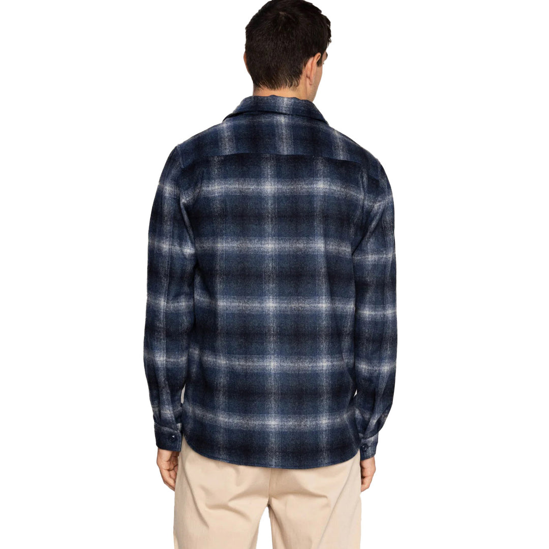 Mos Mosh Gallery David Wool Check Shirt Navy Check Model Back