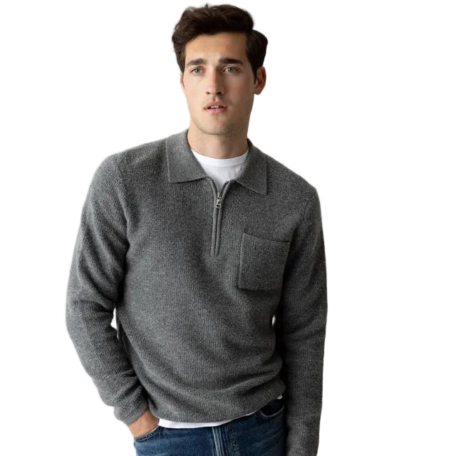 Mos Mosh Gallery Ryan Soft Knit Zip Polo Charcoal Melange Model