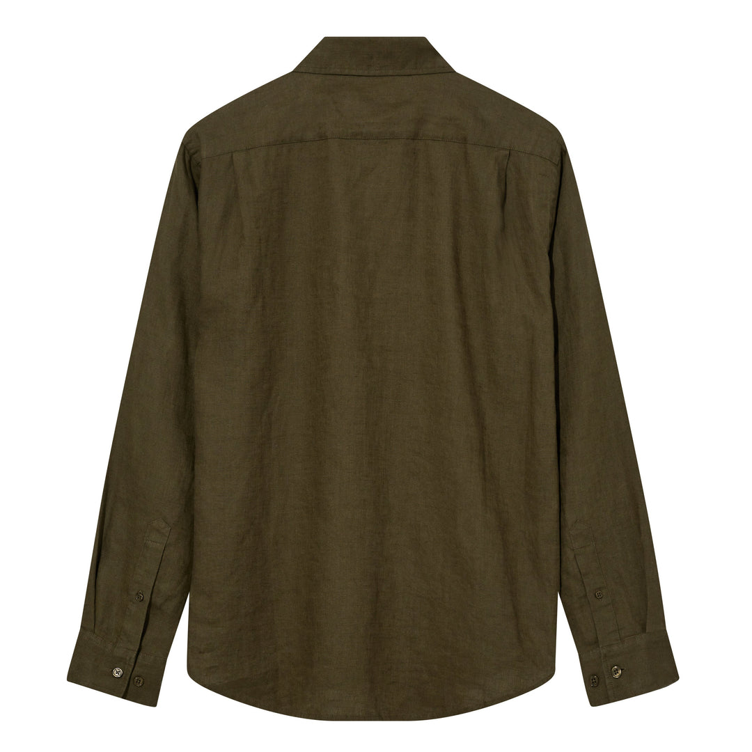 Mos Mosh Gallery Theo Linen Shirt DK Army Green Back Image