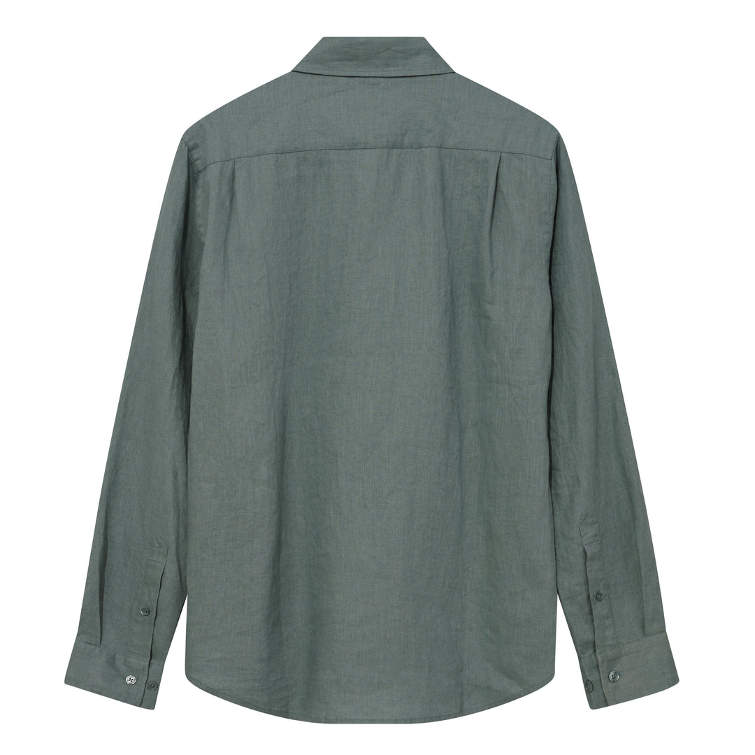 Mos Mosh Gallery Theo Linen Shirt Ice Greenville Back View Image