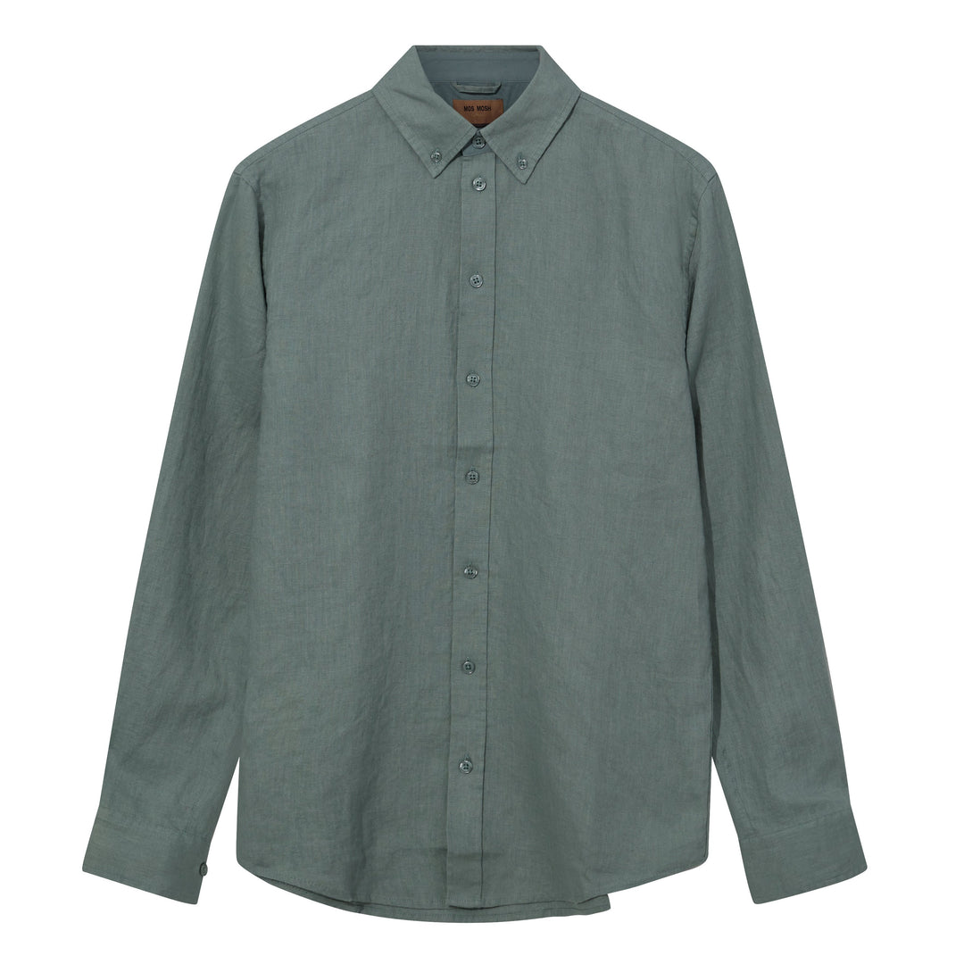 Mos Mosh Gallery Theo Linen Shirt Ice Greenville Front View Image