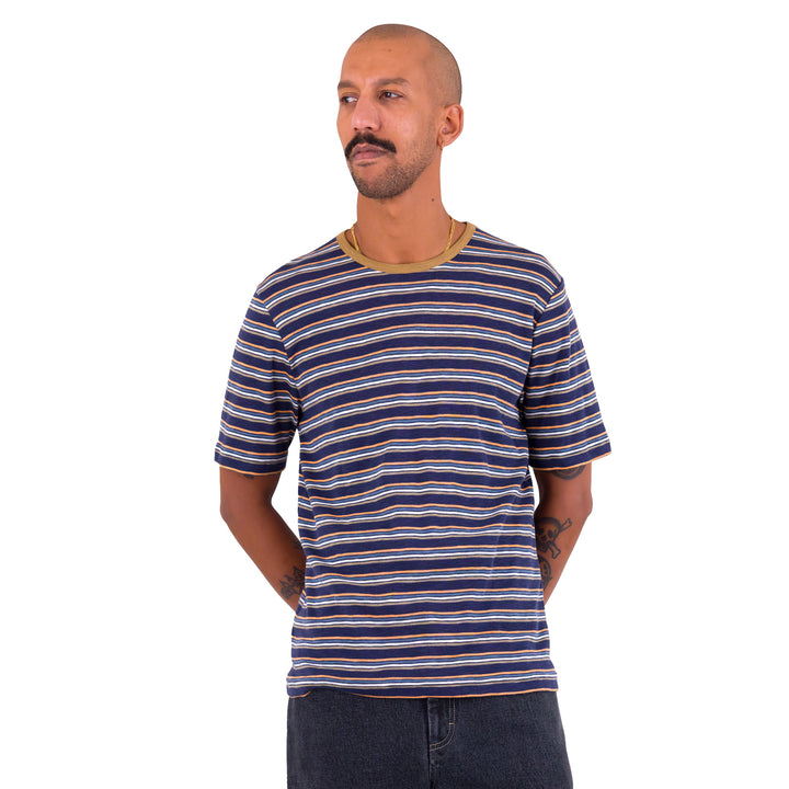 Multistripe T-Shirt Navy Mix Model Front Image