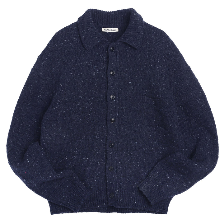 YMC Rat Pack Waffle Donegal Cardigan Navy