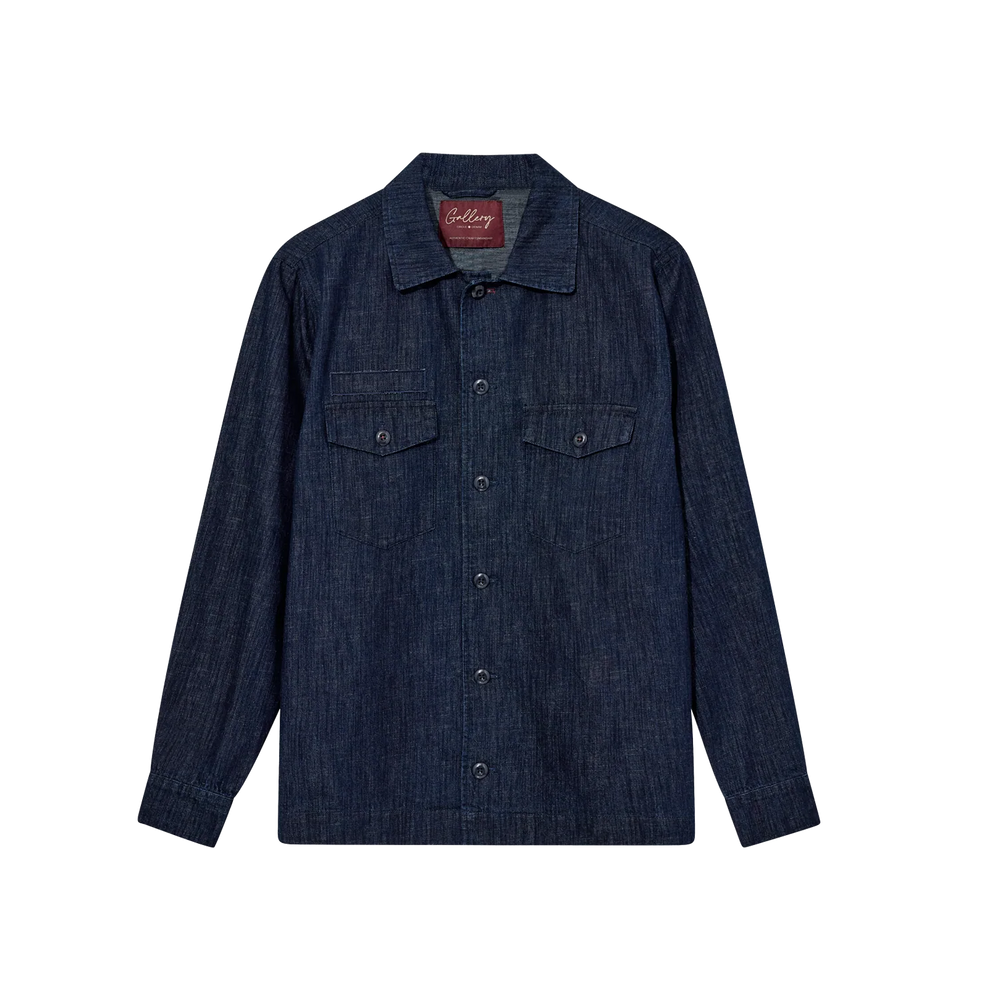 Mos Mosh Gallery Marcello Chambray Overshirt Indigo Front