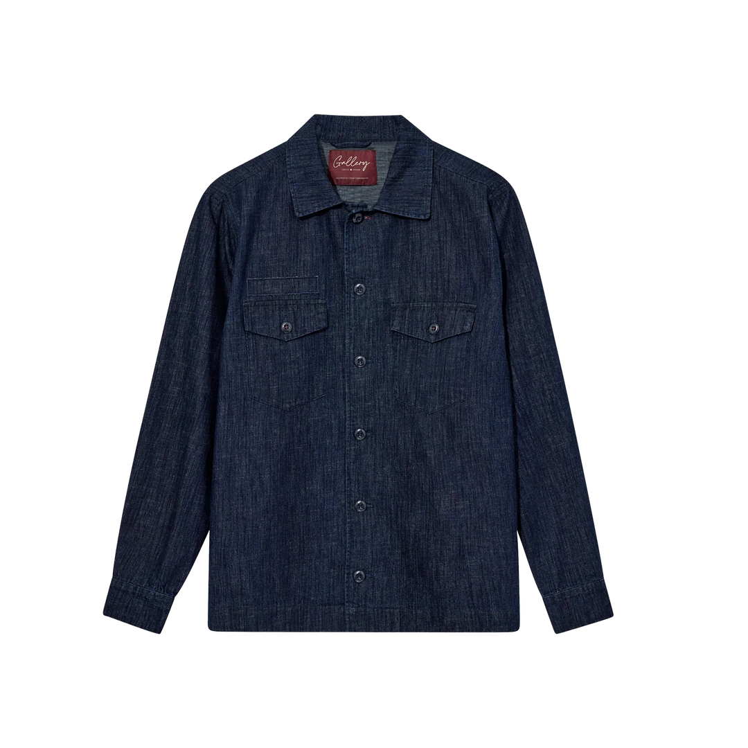Mos Mosh Gallery Marcello Chambray Overshirt Indigo Front
