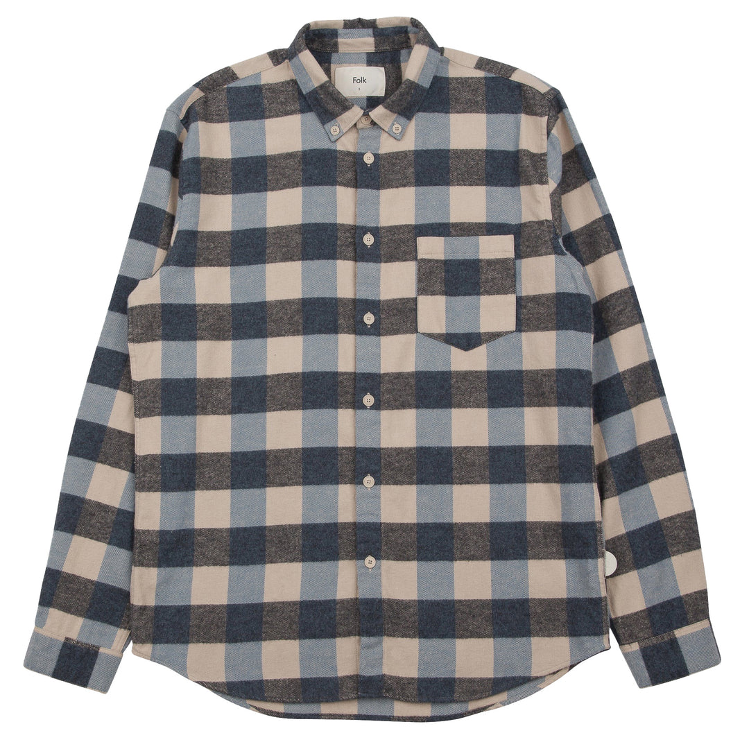 Folk Relaxed Fit Flannel Check Shirt Blue Front View