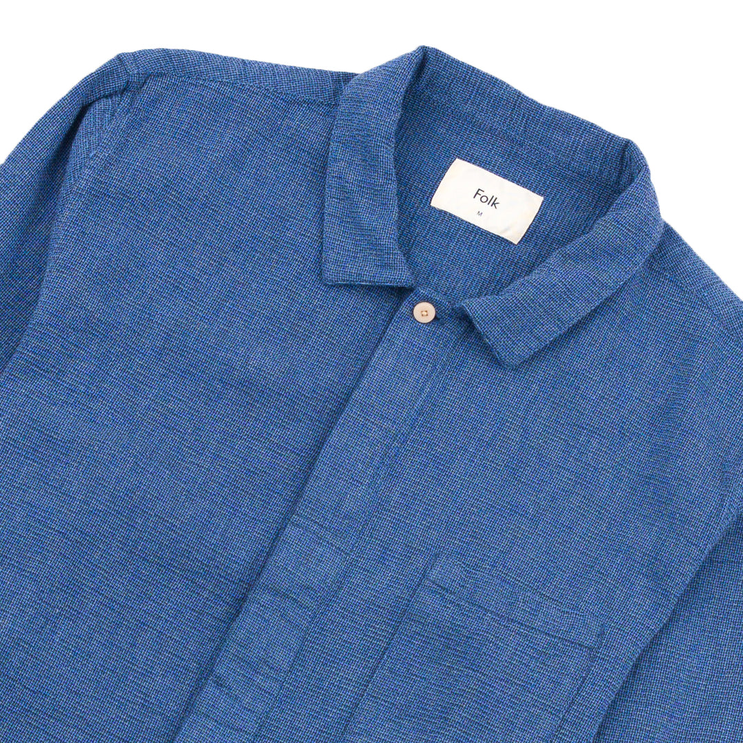 Folk Patch Basket weave Shirt Indigo Close Up