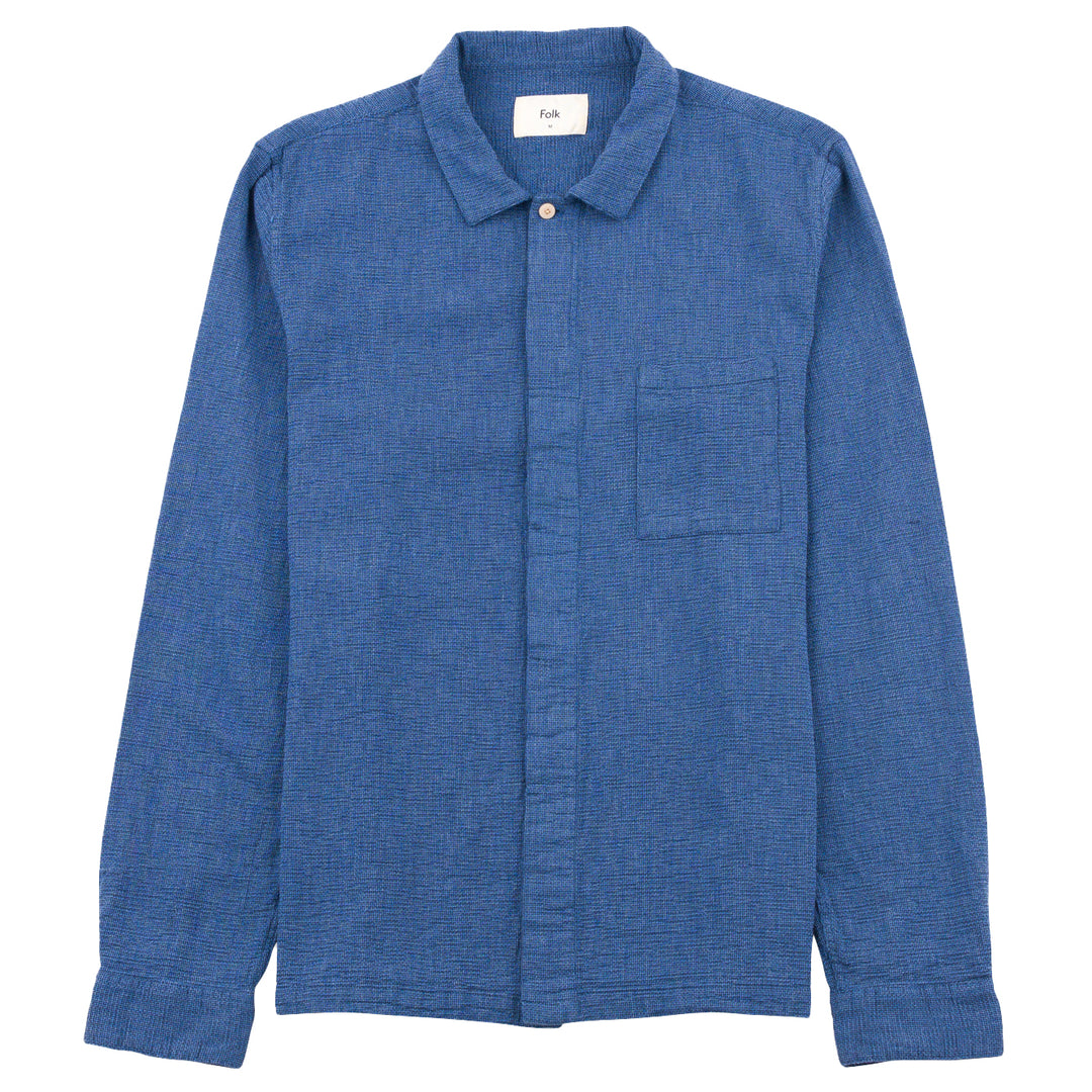 Folk Patch Basket weave Shirt Indigo Front