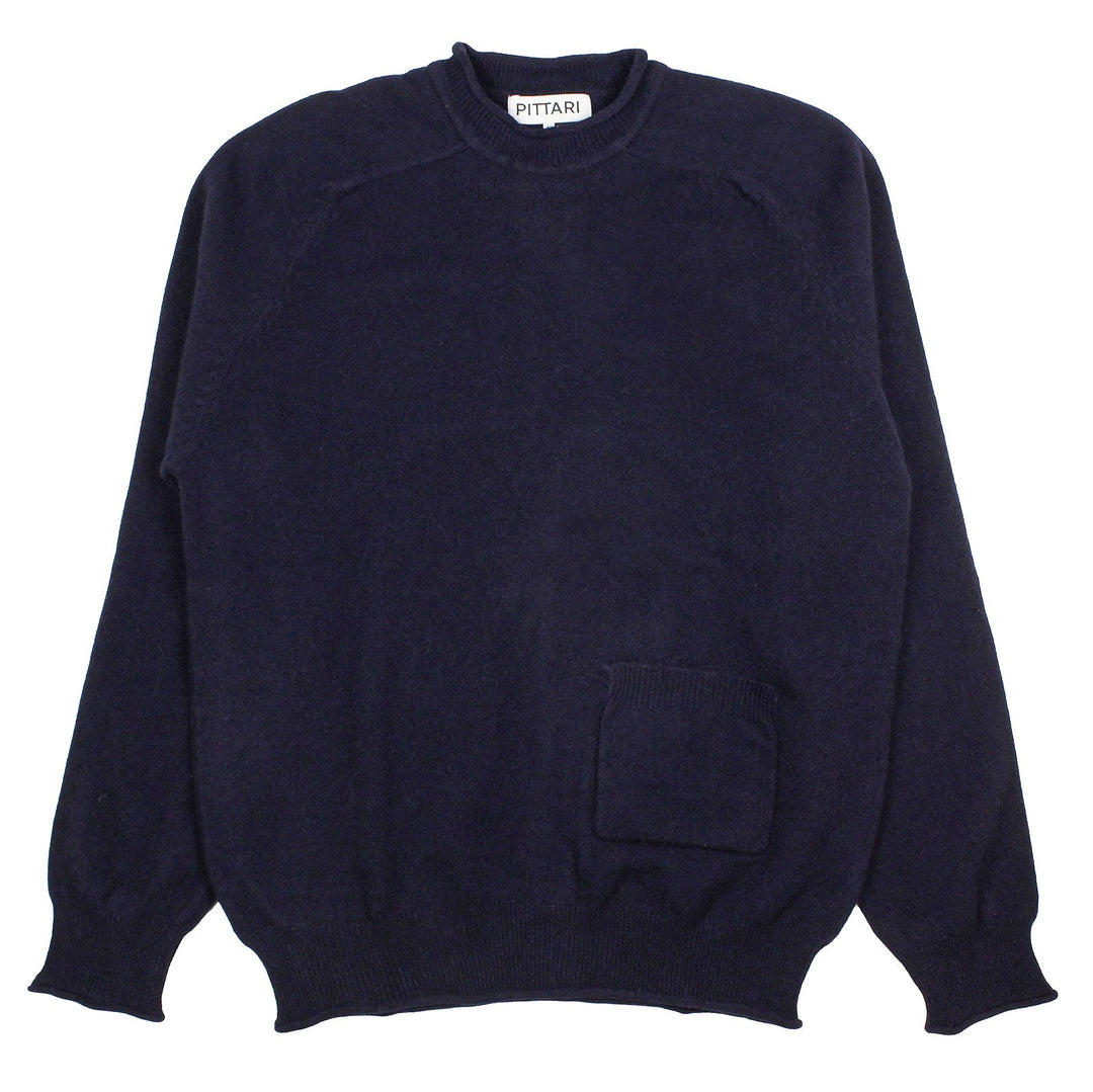 Pittari Knitwear Usk Lambswool Pocket Crew Navy