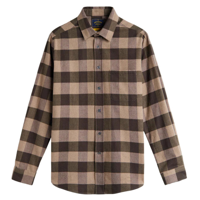 Portuguese Flannel Woody Check Shirt Olive  Sand