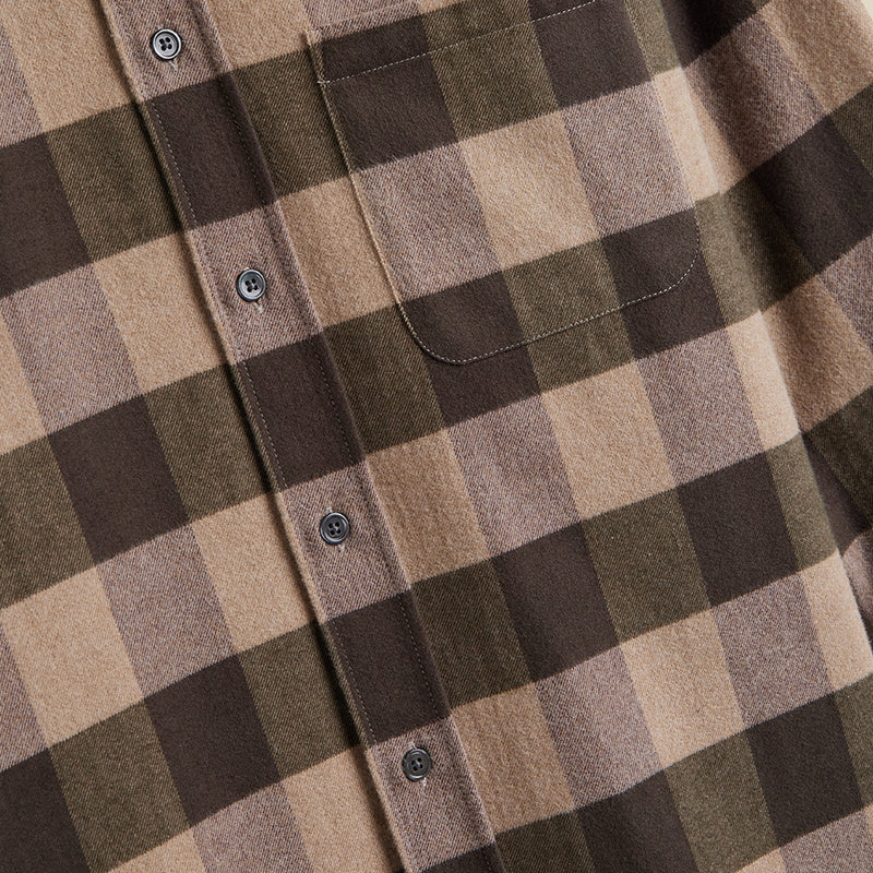 Portuguese Flannel Woody Check Shirt Olive  Sand Close Up