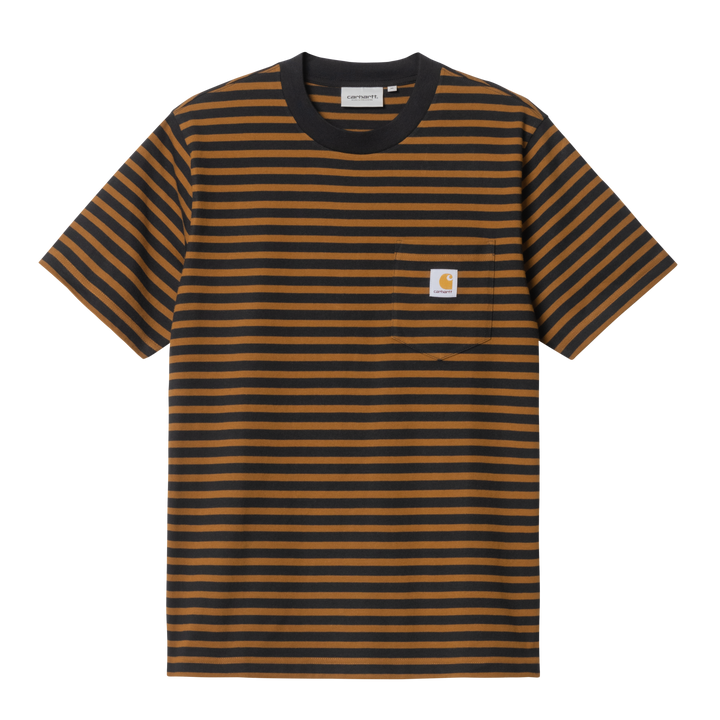 Carhartt WIP Seidler Striped Pocket Tee Heather Brown/Black Front View Image