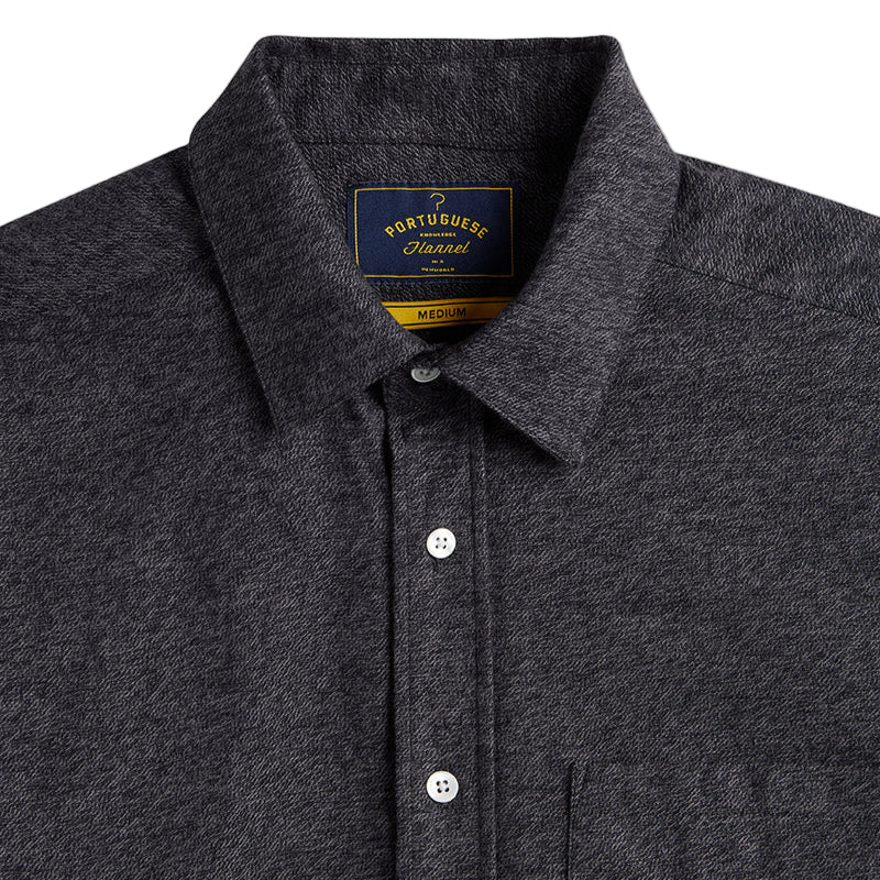 Portuguese Flannel Teca Grey Flannel Shirt Grey Collar Close Up
