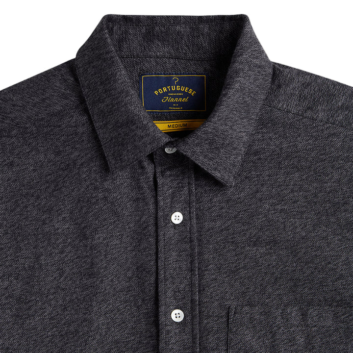 Portuguese Flannel Teca Grey Flannel Shirt Grey Collar Close Up